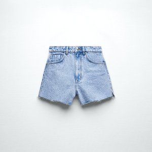 ZARA HIGH RISE DENIM SHORTS MID-BLUE